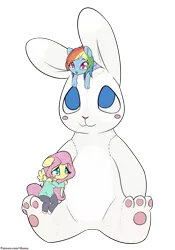 Size: 1750x2500 | Tagged: anthro, artist:alasou, chibi, derpibooru import, fluttershy, plushie, rabbit, rainbow dash, safe, simple background, transparent background