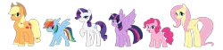 Size: 4450x1000 | Tagged: safe, artist:kianamai, derpibooru import, applejack, fluttershy, pinkie pie, rainbow dash, rarity, twilight sparkle, twilight sparkle (alicorn), alicorn, pony, alternate design, diverse body types, mane six, redesign, simple background, transparent background, vector