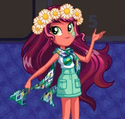 Size: 262x248 | Tagged: safe, derpibooru import, official, gloriosa daisy, equestria girls, legend of everfree, camp fashion show outfit, equestria girls app, flower, flower in hair, geometric