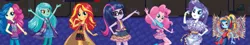 Size: 1135x206 | Tagged: safe, derpibooru import, bon bon, lyra heartstrings, pinkie pie, rainbow dash, rarity, sci-twi, sunset shimmer, sweetie drops, twilight sparkle, equestria girls, legend of everfree, camp fashion show outfit, equestria girls app