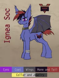 Size: 3981x5217 | Tagged: safe, artist:wingedthoughts, derpibooru import, oc, oc:ignea soc, unofficial characters only, bat pony, pony, 1984, chart, jewelry, male, necklace, piercing