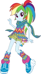 Size: 3000x5369 | Tagged: safe, artist:crimsumic, derpibooru import, rainbow dash, equestria girls, legend of everfree, absurd resolution, alternate hairstyle, camp fashion show outfit, clothes, female, ponytail, rainbow dash always dresses in style, sarape, scarf, shoes, simple background, sneakers, solo, transparent background, updated, vector