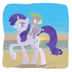 Size: 900x900 | Tagged: safe, artist:citron--vert, derpibooru import, rarity, spike, beach, female, male, shipping, sparity, straight