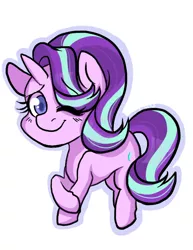 Size: 612x792 | Tagged: safe, artist:twisted-sketch, derpibooru import, starlight glimmer, pony, unicorn, colored pupils, cute, female, glimmerbetes, looking at you, mare, simple background, smiling, solo, white background, wink