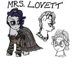 Size: 900x800 | Tagged: alternate hairstyle, alternate universe, artist:hoshikokin, clothes, crossover, derpibooru import, dress, mrs lovett, parody, rarity, safe, solo, sweeney todd