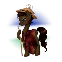 Size: 1000x1000 | Tagged: artist:yuntaoxd, clothes, derpibooru import, dress, eyeshadow, hat, lesotho, makeup, national flag, nation ponies, ponified, safe, solo, staff