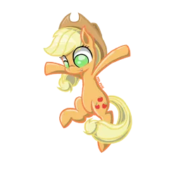 Size: 2400x2400 | Tagged: applejack, artist:malphee, cute, derpibooru import, happy, jumping, safe, signature, simple background, solo, transparent background