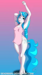 Size: 1080x1920 | Tagged: anthro, armpits, artist:dekomaru, breasts, clothes, derpibooru import, female, oc, oc:turquoise, plantigrade anthro, solo, suggestive, unofficial characters only, wink