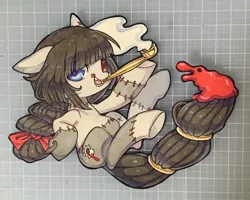 Size: 1280x1024 | Tagged: artist:mosamosa_n, commission, cutout, derpibooru import, doll, heterochromia, oc, pipe, safe, smoking, solo, toy, traditional art, unofficial characters only