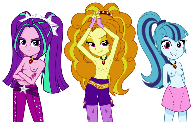 Size: 5183x3284 | Tagged: questionable, artist:bootsyslickmane, derpibooru import, adagio dazzle, aria blaze, sonata dusk, equestria girls, rainbow rocks, absurd resolution, armpits, belly button, bored, breasts, busty sonata dusk, clothes, crossed arms, delicious flat chest, female, females only, flatdagio dazzle, gem, hands behind back, jewelry, looking at you, necklace, nipples, nudity, partial nudity, pendant, show accurate, show accurate porn, simple background, siren gem, small breasts, smiling, the dazzlings, topless, transparent background, trio, vector