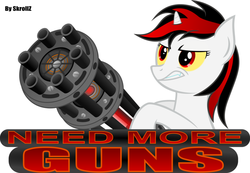 Size: 6196x4308 | Tagged: dead source, safe, artist:skrollz, derpibooru import, oc, oc:blackjack, unofficial characters only, pony, unicorn, fallout equestria, fallout equestria: project horizons, fanfic, absurd resolution, fanfic art, female, gun, hooves, horn, machine, machine gun, mare, needs more guns, simple background, solo, teeth, text, transparent background, weapon