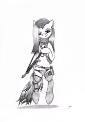 Size: 2409x3436 | Tagged: artist:karpiupl, clothes, derpibooru import, grayscale, gun, monochrome, panties, pinkamena diane pie, pinkie pie, shotgun, solo, spas-12, suggestive, traditional art, underwear, weapon, wide hips