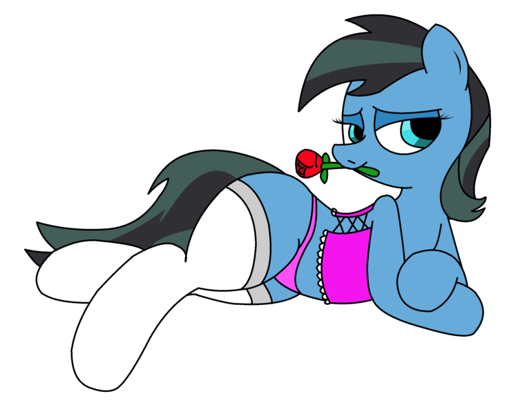 Size: 2500x2000 | Tagged: artist:an-tonio, artist:marcus todjel, clothes, corset, derpibooru import, flower, missing cutie mark, oc, oc:repentant anon, oc:repentant femanon, panties, pink underwear, rule 63, socks, solo, suggestive, underwear, unofficial characters only