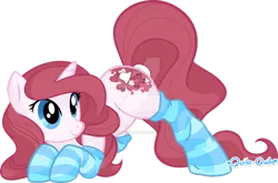 Size: 1024x674 | Tagged: safe, artist:bigbuxart, derpibooru import, oc, oc:belle esprit, unofficial characters only, pony, unicorn, clothes, cute, socks, solo, striped socks, watermark