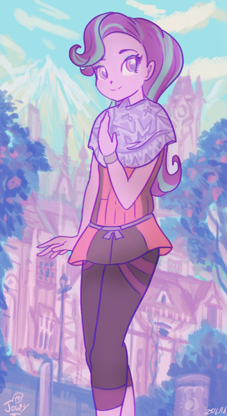 Size: 448x822 | Tagged: safe, artist:jowybean, derpibooru import, starlight glimmer, human, equestria girls, canterlot high, casual, clothes, cute, equestria girls-ified, glimmerbetes, humanized, manga, poncho, signature, solo, wondercolts