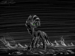 Size: 1280x960 | Tagged: artist:setharu, black background, derpibooru import, fallout equestria, fanfic, fanfic art, female, mare, oc, oc:xenith, safe, simple background, solo, speedpaint, unofficial characters only, zebra, zebra oc