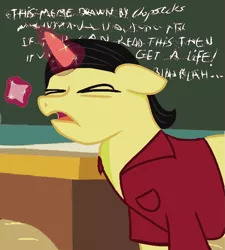 Size: 622x690 | Tagged: artist:chopsticks, artist:etchy-comics, community, derpibooru import, funny, meme, picture for breezies (reaction image), ponified, ponified meme, reading, rule 85, safe, senor chang, solo, squint, tv show