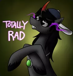 Size: 1000x1050 | Tagged: artist:its-gloomy, backwards ballcap, baseball cap, crossed hooves, derpibooru import, hat, king sombra, radical, safe, solo, sunglasses