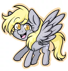 Size: 612x632 | Tagged: safe, artist:twisted-sketch, derpibooru import, derpy hooves, pegasus, pony, female, mare, open mouth, smiling, solo, spread wings