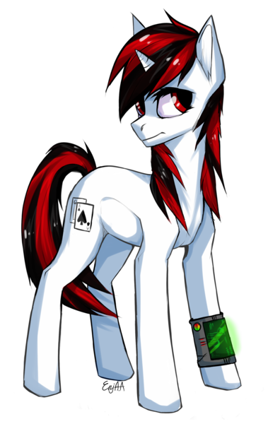 Size: 3500x5545 | Tagged: safe, artist:enjaadjital, derpibooru import, oc, oc:blackjack, unofficial characters only, pony, unicorn, fallout equestria, fallout equestria: project horizons, fanfic, cutie mark, fanfic art, female, hooves, horn, mare, pipbuck, solo