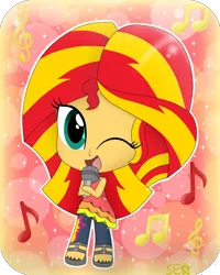 Size: 1602x2000 | Tagged: safe, artist:supererikastar, derpibooru import, sunset shimmer, equestria girls, rainbow rocks, chibi, cute, micro, shimmerbetes, solo, wink