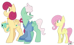 Size: 4500x2716 | Tagged: safe, artist:befishproductions, derpibooru import, fluttershy, gentle breeze, posey shy, zephyr breeze, butterfly, pony, baby, baby pony, colt, cute, filly, filly fluttershy, insect on nose, shys, signature, simple background, the shy family, transparent background, younger