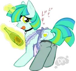 Size: 935x874 | Tagged: suggestive, artist:deep mystery, derpibooru import, oc, oc:tipsy tap, unofficial characters only, pony, unicorn, blushing, clothes, lace, shy, solo, stockings