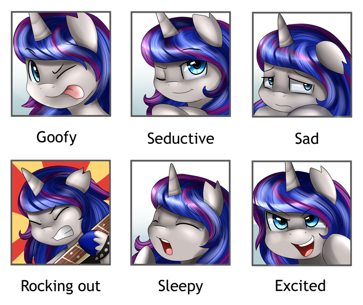 Size: 2349x1978 | Tagged: safe, artist:pridark, derpibooru import, oc, oc:black rain, unofficial characters only, pony, chart, cute, emotions, floppy ears, gritted teeth, guitar, one eye closed, sad, silly, silly pony, solo, tongue out, wink, yawn