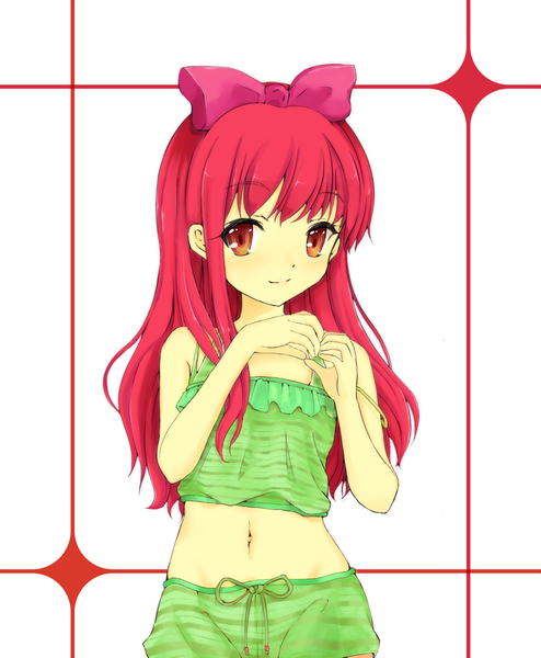 Size: 1000x1214 | Tagged: safe, artist:d-tomoyo, derpibooru import, edit, apple bloom, equestria girls, adorabloom, belly button, blushing, clothes, cute, eqg recolor, midriff, recolor, solo, tanktop