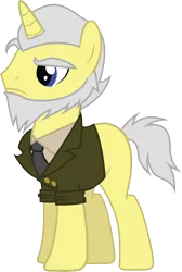 Size: 2122x3151 | Tagged: safe, artist:duskthebatpack, derpibooru import, oc, oc:golden decree, unofficial characters only, pony, unicorn, beard, clothes, dad, eyebrows, facial hair, male, necktie, simple background, solo, stallion, suit, transparent background, vector