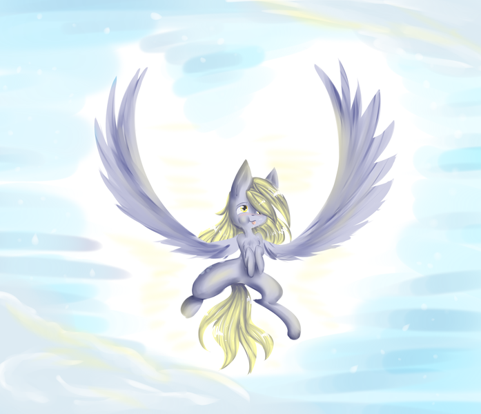 Size: 1689x1453 | Tagged: safe, artist:lucitfandmlp, derpibooru import, derpy hooves, pegasus, pony, female, flying, mare, raspberry, solo, tongue out