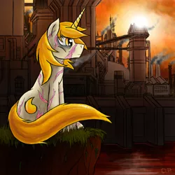 Size: 2500x2500 | Tagged: artist:theomegaridley, derpibooru import, fallout equestria, fallout equestria: project horizons, oc, oc:goldenblood, safe, scarred, unofficial characters only