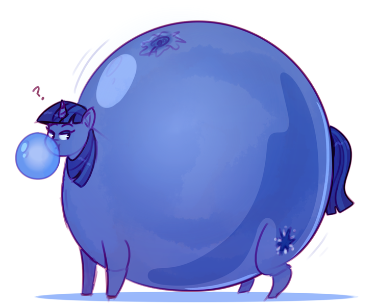 Size: 1280x1033 | Tagged: questionable, artist:secretgoombaman12345, derpibooru import, twilight sparkle, blueberry, blueberry inflation, bubblegum, female, food, gum, image, inflation, png, solo, solo female, tasty fruit, twiberry sparkle, violet beauregarde