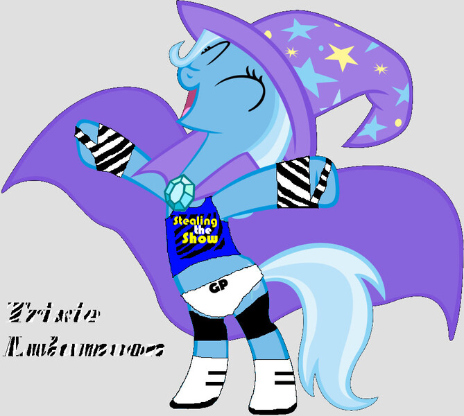 Size: 900x807 | Tagged: safe, artist:skulluigi, derpibooru import, trixie, pony, unicorn, 1000 hours in ms paint, crossover, dolph ziggler, eyes closed, female, mare, ms paint, parody, solo, wrestling, wwe