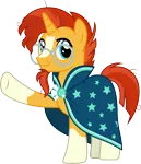 Size: 2585x3000 | Tagged: safe, artist:chainchomp2, derpibooru import, sunburst, pony, unicorn, the crystalling, .svg available, clothes, glasses, high res, looking at you, male, robe, simple background, socks (coat marking), solo, stallion, sunburst's glasses, sunburst's robe, transparent background, vector, waving