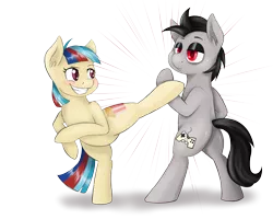 Size: 5102x4082 | Tagged: safe, artist:apple-crumbler, derpibooru import, oc, oc:caramel popcorn, oc:paulpeoples, unofficial characters only, pony, absurd resolution, bipedal, flexible