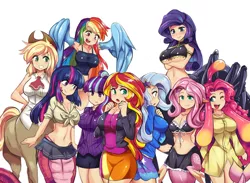 Size: 1486x1085 | Tagged: alternate mane seven, anime, applejack, arachne, armpits, artist:freedomthai, belly button, big breasts, bottomless, breasts, busty applejack, busty fluttershy, busty pinkie pie, busty rainbow dash, busty rarity, busty starlight glimmer, busty sunset shimmer, busty trixie, busty twilight sparkle, centaur, centaurjack, centorea shianus, cerea, cleavage, clothes, crossed arms, crossover, derpibooru import, drider, female, females only, fluttershy, flying, frown, goo, grin, group, harem, harpy, harpydash, human, humanized, lamia, line-up, mane six, mermaid, mero, midriff, miia, miniskirt, monster, monster girl, monster musume, monster pony, :o, one eye closed, open mouth, original species, papi, pinkie pie, pinkie slime, rainbow dash, rarirachnid, rarity, reference, seapony fluttershy, simple background, skirt, slime, slime girl, smiling, species swap, spider, spiderponyrarity, starlight glimmer, suggestive, sunset shimmer, suu, sweatdrop, taur, thighs, trixie, twilamia, twilight's counterparts, twilight snakle, twilight sparkle, underboob, wavy mouth, white background, wide eyes, wink