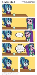 Size: 768x1550 | Tagged: safe, artist:goddessgoodra, derpibooru import, aria blaze, sonata dusk, comic:bedazzled, equestria girls, cheeky, comic, dialogue, meme, smiling, trollface, water