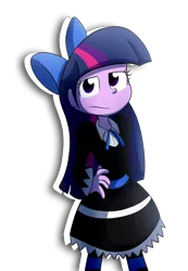 Size: 5023x7278 | Tagged: safe, artist:fj-c, derpibooru import, twilight sparkle, human, equestria girls, absurd resolution, blue hair, clothes, cosplay, costume, eyelashes, goth, hand on hip, long hair, multicolored hair, panty and stocking with garterbelt, pink hair, purple hair, ribbon, solo, stockings, thigh highs