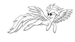 Size: 4208x2368 | Tagged: safe, artist:marewile, derpibooru import, spitfire, pegasus, pony, female, flying, lineart, mare, monochrome, simple background, sketch, solo, transparent background