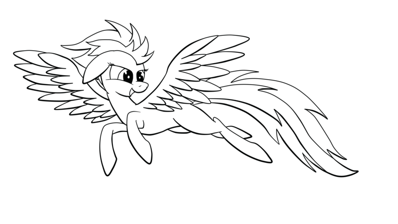 Size: 4208x2368 | Tagged: safe, artist:marewile, derpibooru import, spitfire, pegasus, pony, female, flying, lineart, mare, monochrome, simple background, sketch, solo, transparent background