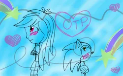 Size: 1280x800 | Tagged: safe, artist:sondash4life362, derpibooru import, rainbow dash, equestria girls, crossover, crossover shipping, female, heart, interspecies, male, shipping, shooting star, sonic the hedgehog, sonic the hedgehog (series), sonicdash, straight