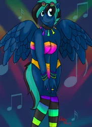 Size: 2400x3300 | Tagged: anthro, anthro oc, artist:deltafairy, dance floor, derpibooru import, female, mare, nightclub, oc, oc:saphira moonkiss, pegasus, rave, safe, unofficial characters only