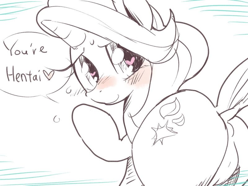 Size: 1066x800 | Tagged: suggestive, artist:k-nattoh, derpibooru import, starlight glimmer, blushing, dock, female, glimmer glutes, heart, heart eyes, hentai, plot, romaji, solo, solo female, wingding eyes