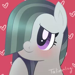 Size: 1000x1000 | Tagged: safe, artist:talimingi, derpibooru import, marble pie, earth pony, pony, blushing, bust, cute, female, heart, marblebetes, mare, portrait, red background, simple background, solo