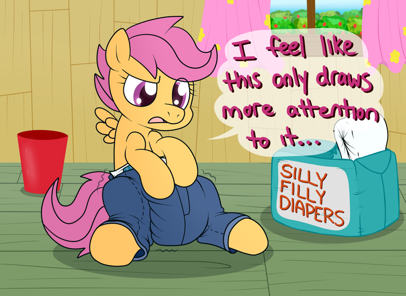 Size: 2200x1600 | Tagged: artist:fillyscoots42, ask crinkleloo, clothes, crinkleloo, cute, cutealoo, derpibooru import, diaper, diaper fetish, fetish, jeans, pants, poofy diaper, questionable, scootaloo, skinny jeans, solo, tumblr