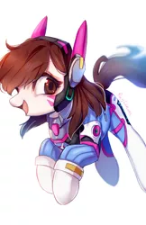 Size: 1000x1545 | Tagged: safe, artist:rocy canvas, derpibooru import, ponified, pony, clothes, cute, d.va, diabetes, female, mare, open mouth, overwatch, simple background, solo, white background