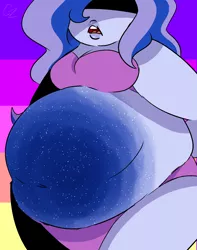 Size: 1500x1900 | Tagged: dead source, suggestive, artist:hateful-minds, derpibooru import, princess luna, equestria girls, arm behind back, bbw, belly button, clothes, fat, female, obese, princess moonpig, solo, solo female, underwear, vice principal luna, vice principal moonpig