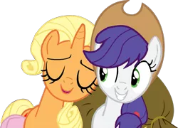 Size: 1053x759 | Tagged: safe, artist:nejcrozi, derpibooru import, edit, vector edit, applejack, rarity, earth pony, pony, unicorn, trade ya, bedroom eyes, eyes closed, female, grin, happy, lesbian, race swap, rarijack, recolor, shipping, simple background, smiling, transparent background, vector