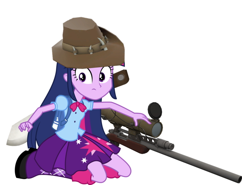 Size: 1454x1107 | Tagged: safe, artist:givralix, derpibooru import, edit, vector edit, twilight sparkle, equestria girls, crossover, female, gun, hat, optical sight, rifle, simple background, sniper, sniper rifle, solo, team fortress 2, transparent background, twilight sniper, vector, weapon